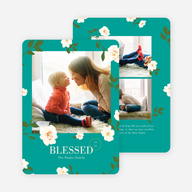 Timeless Florals Multi Photo Holiday Cards - Blue