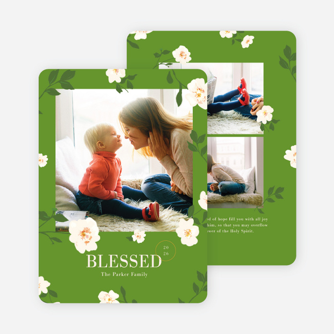 Timeless Florals Multi Photo Holiday Cards - Green