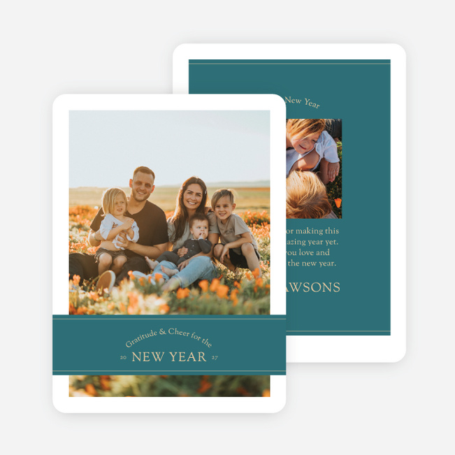 Banded Gratitude & Cheer New Year Cards and Invitations - Blue