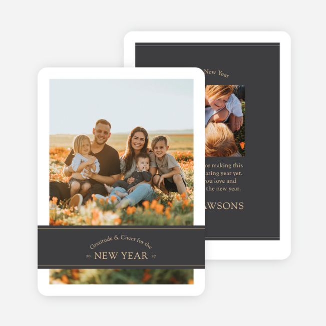 Banded Gratitude & Cheer New Year Cards and Invitations - Gray