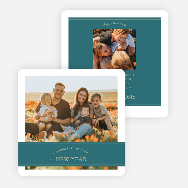 Banded Gratitude & Cheer New Year Cards and Invitations - Blue