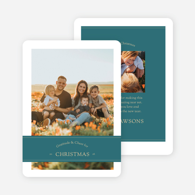 Banded Gratitude & Cheer Personalized Christmas Cards - Blue