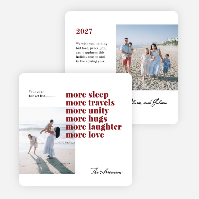 More Bucket List New Year Cards and Invitations - Red