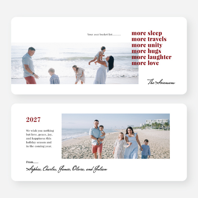 More Bucket List New Year Cards and Invitations - Red