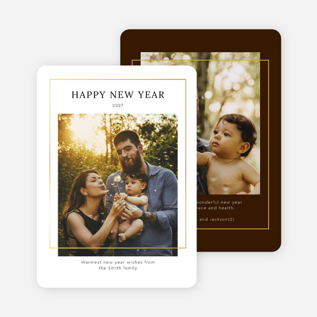 Foil Little Frame New Year Cards and Invitations - Yellow