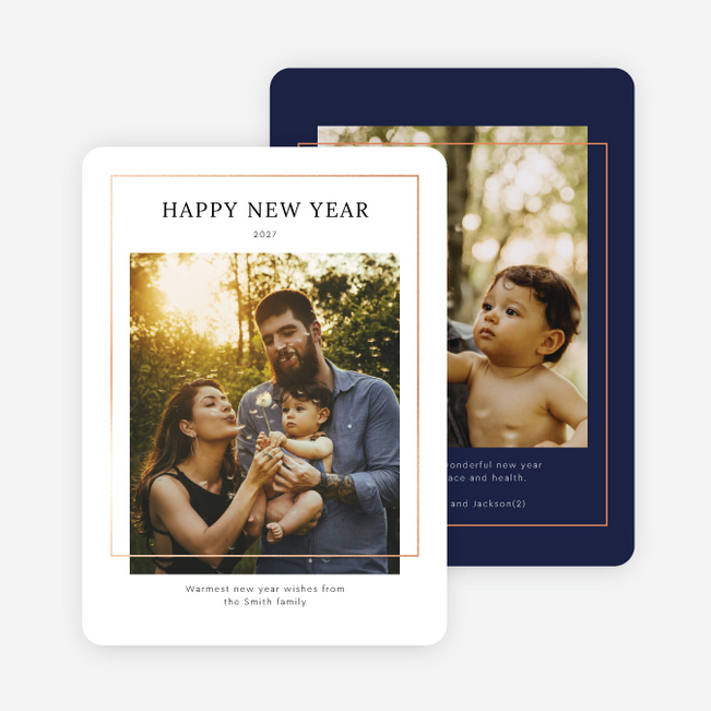 Foil Little Frame New Year Cards and Invitations - Pink