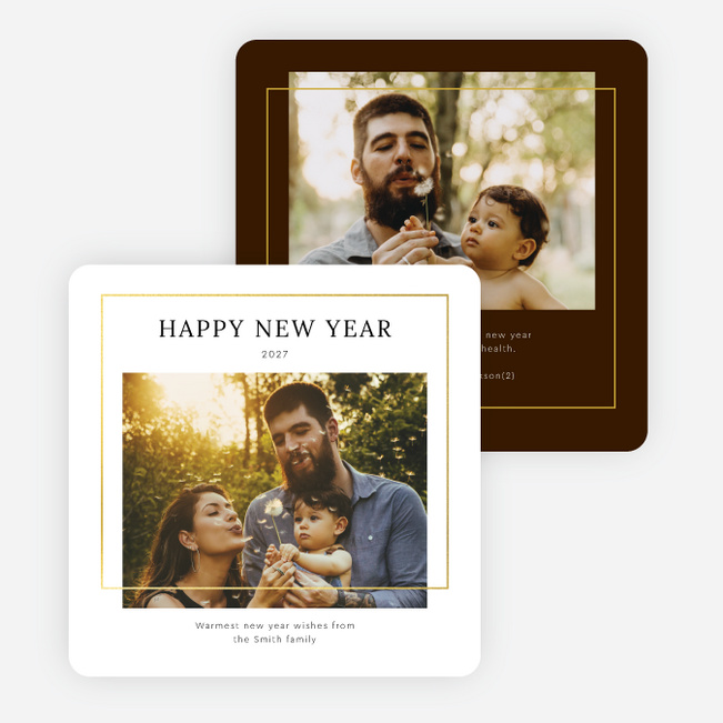 Foil Little Frame New Year Cards and Invitations - Yellow