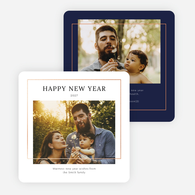 Foil Little Frame New Year Cards and Invitations - Pink