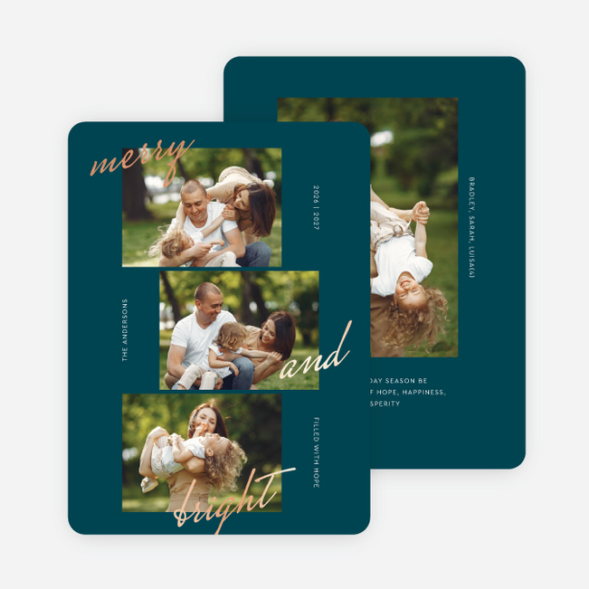 Foil So Merry Multi Photo Holiday Cards - Pink