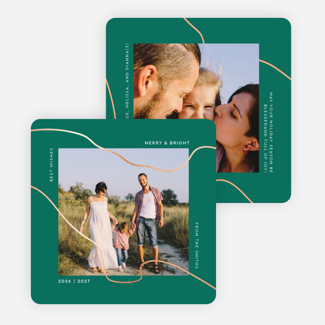 Foil Twist Multi Photo Holiday Cards - Pink
