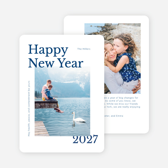 Happiness Aligned New Year Cards and Invitations - Blue