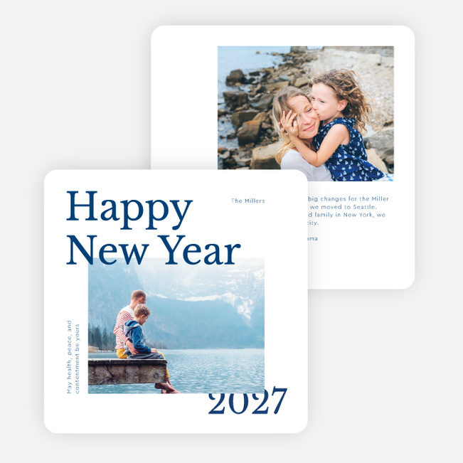 Happiness Aligned New Year Cards and Invitations - Blue