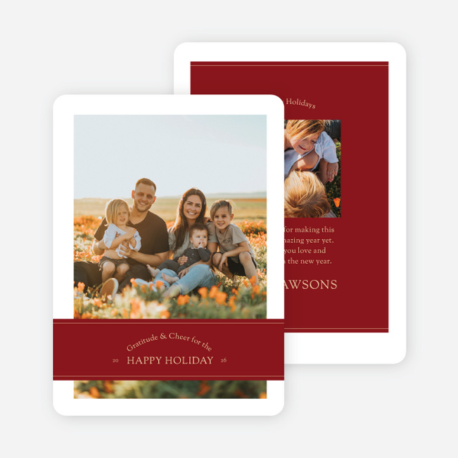 Banded Gratitude & Cheer Holiday Cards and Invitations - Red