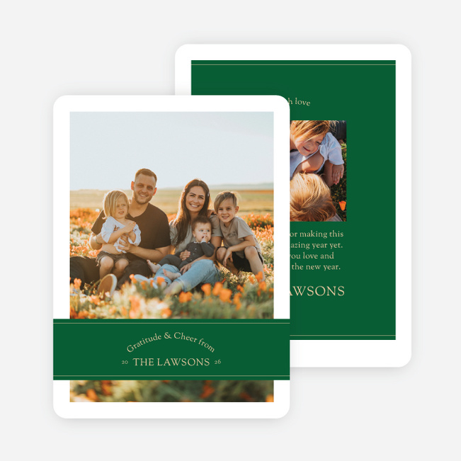 Banded Gratitude & Cheer Holiday Cards and Invitations - Green