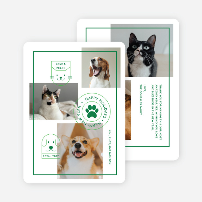Furry Icons Holiday Cards and Invitations - Green