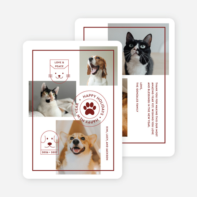 Furry Icons Holiday Cards and Invitations - Red
