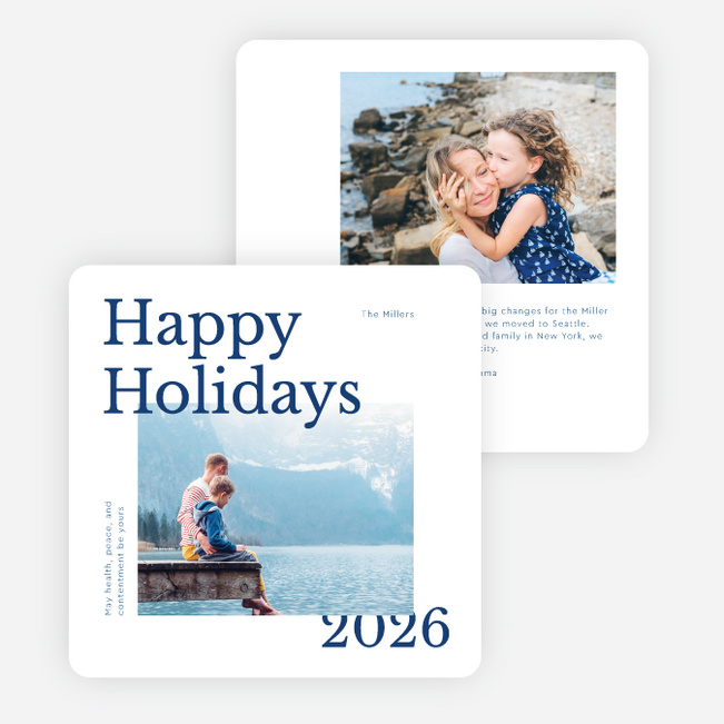Happiness Aligned Multi Photo Holiday Cards - Blue