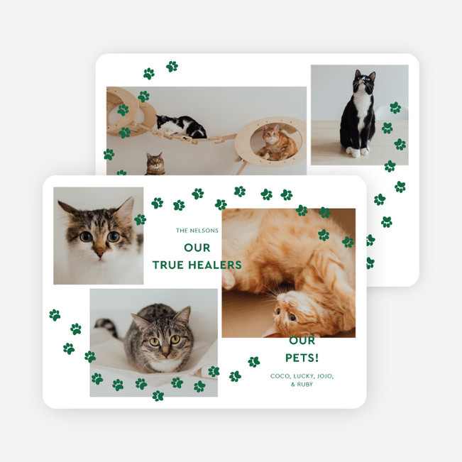 Paw Prints Galore Holiday Cards and Invitations - Green