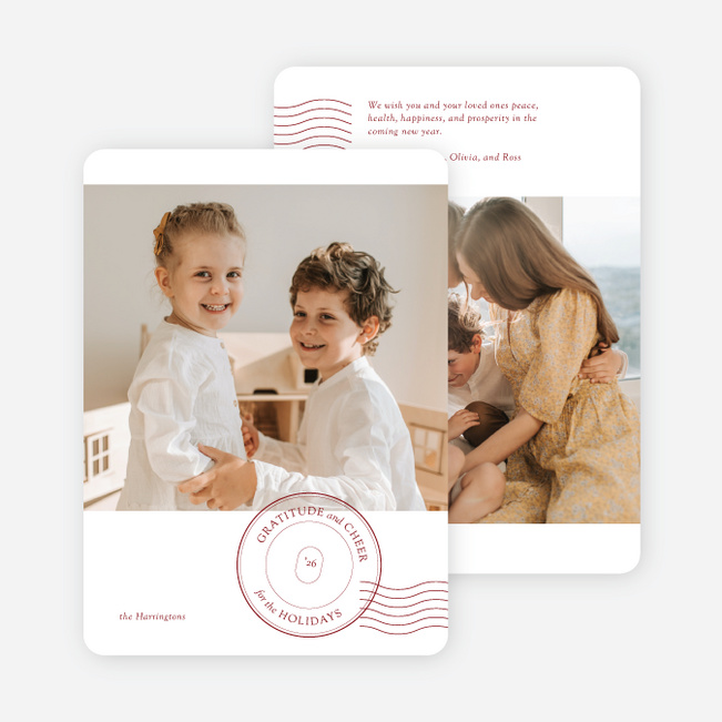 Stamped Cheers of Gratitude Holiday Cards and Invitations - Red
