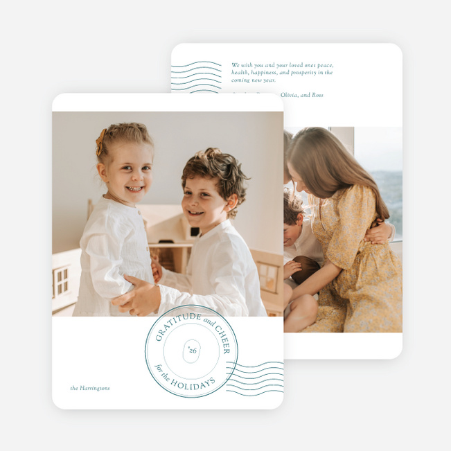 Stamped Cheers of Gratitude Holiday Cards and Invitations - Blue