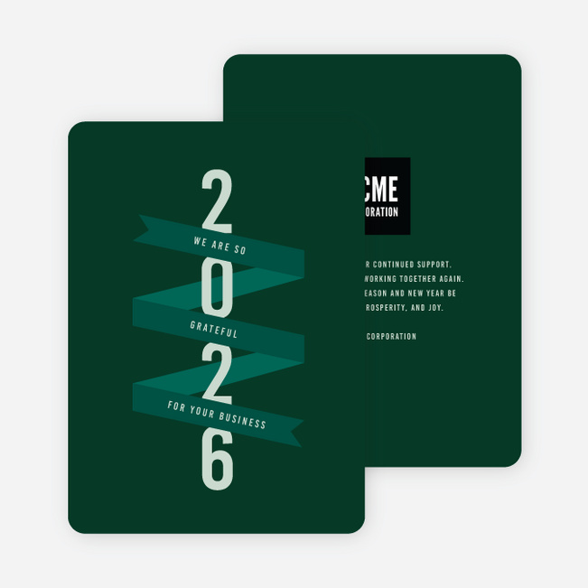 Gratitude Ribbon Business Holiday Cards - Green