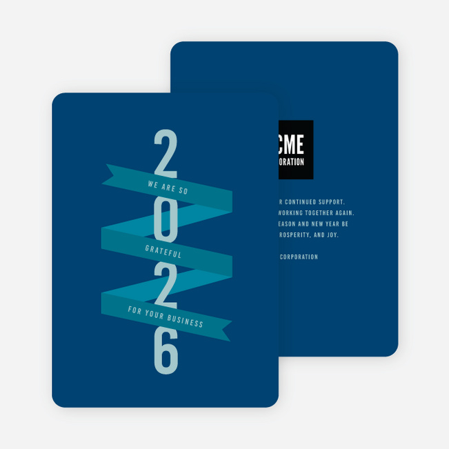 Gratitude Ribbon Business Holiday Cards - Blue