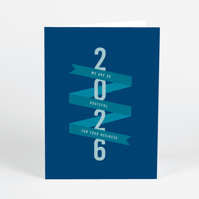 Gratitude Ribbon Business Holiday Cards - Blue