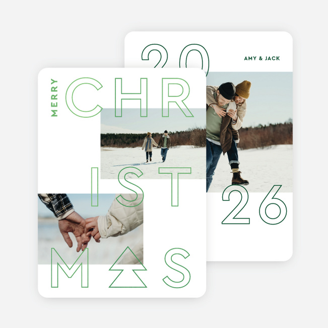 Foil Editorial Greeting Christmas Cards - Green