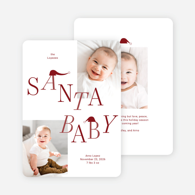 Santa Baby Personalized Christmas Cards - Red