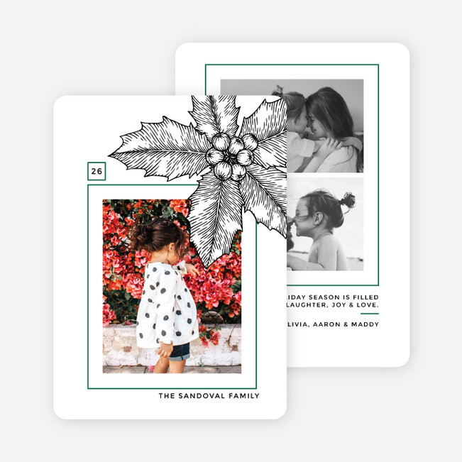 Detailed Holly Christmas Cards - Green