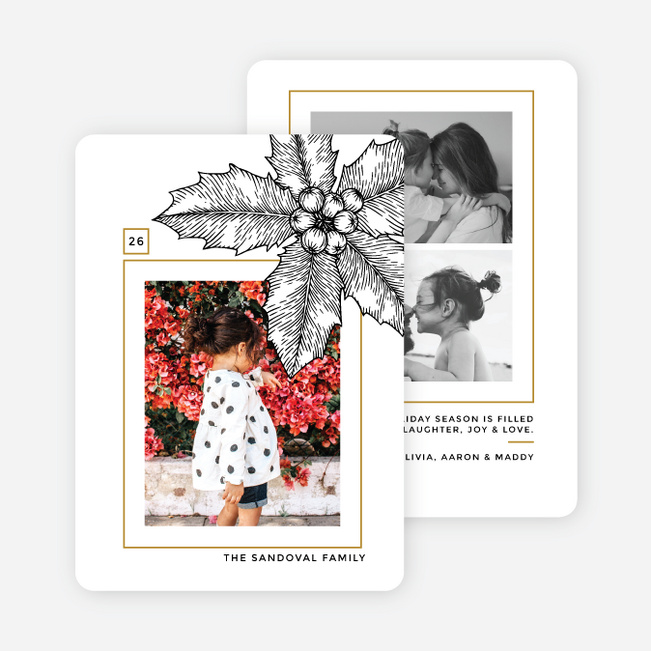 Detailed Holly Christmas Cards - Yellow