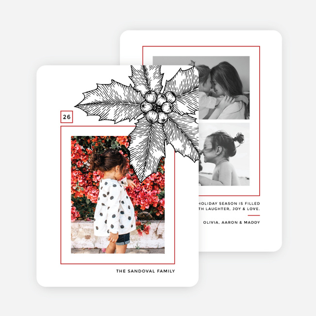 Detailed Holly Christmas Cards - Red