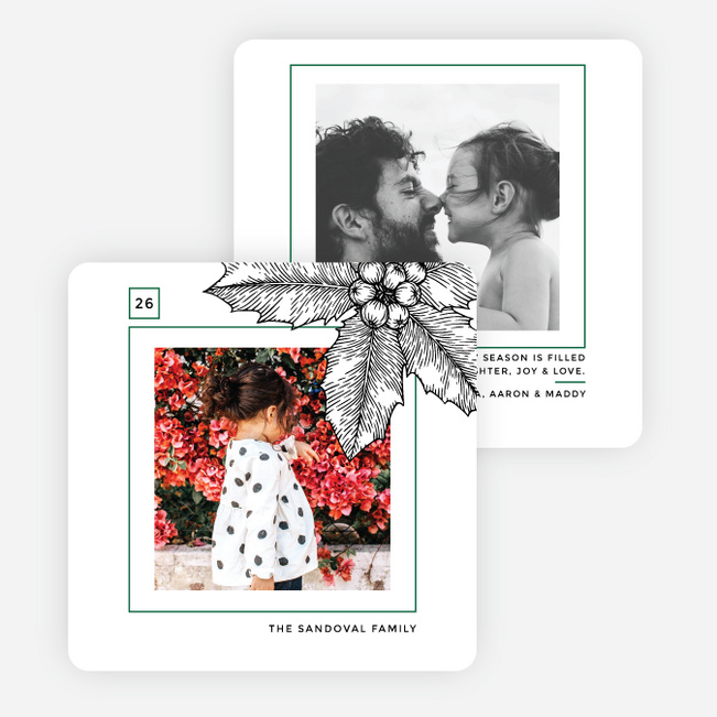 Detailed Holly Christmas Cards - Green