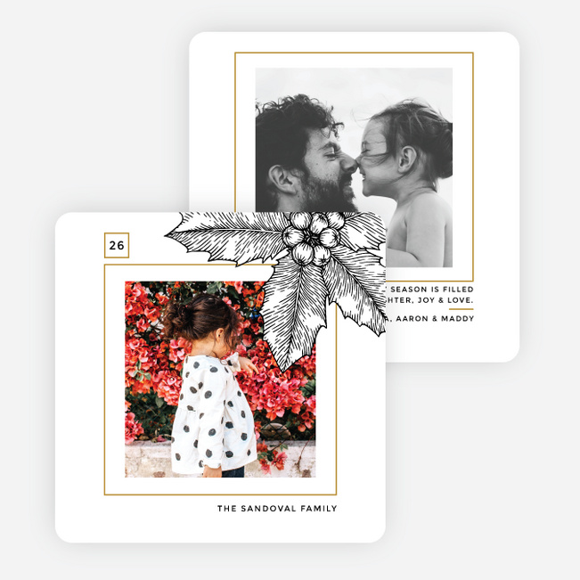 Detailed Holly Christmas Cards - Yellow