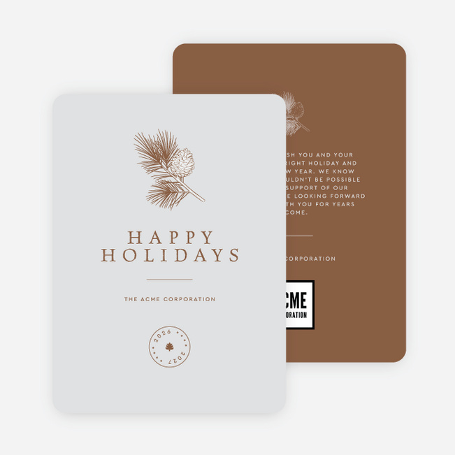 Festive Sprig Corporate Holiday Cards & Corporate Christmas Cards - Brown