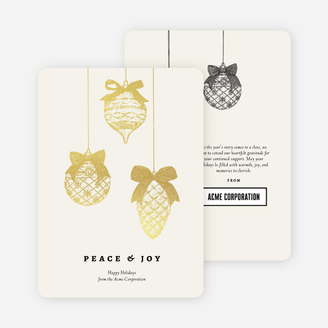 Foil Bow & Bauble Corporate Holiday Cards & Corporate Christmas Cards - Yellow