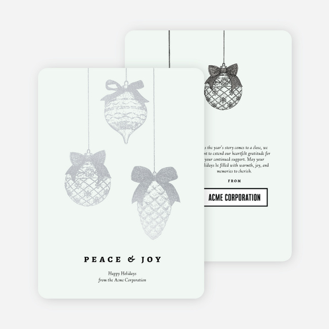 Foil Bow & Bauble Corporate Holiday Cards & Corporate Christmas Cards - Gray