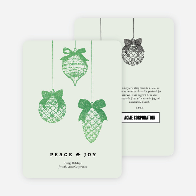 Foil Bow & Bauble Corporate Holiday Cards & Corporate Christmas Cards - Green