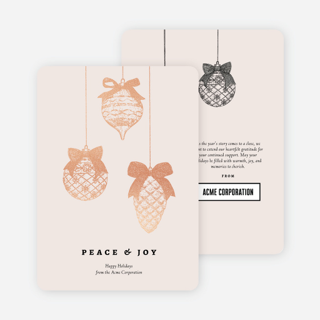 Foil Bow & Bauble Corporate Holiday Cards & Corporate Christmas Cards - Pink