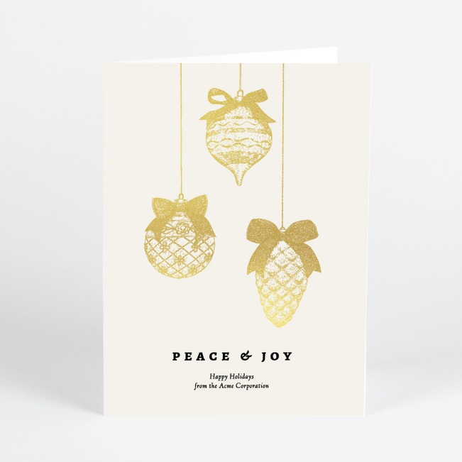 Foil Bow & Bauble Corporate Holiday Cards & Corporate Christmas Cards - Yellow