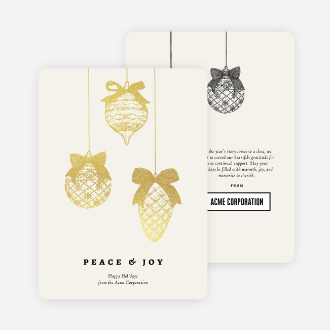 Foil Bow & Bauble Corporate Holiday Cards & Corporate Christmas Cards - Yellow