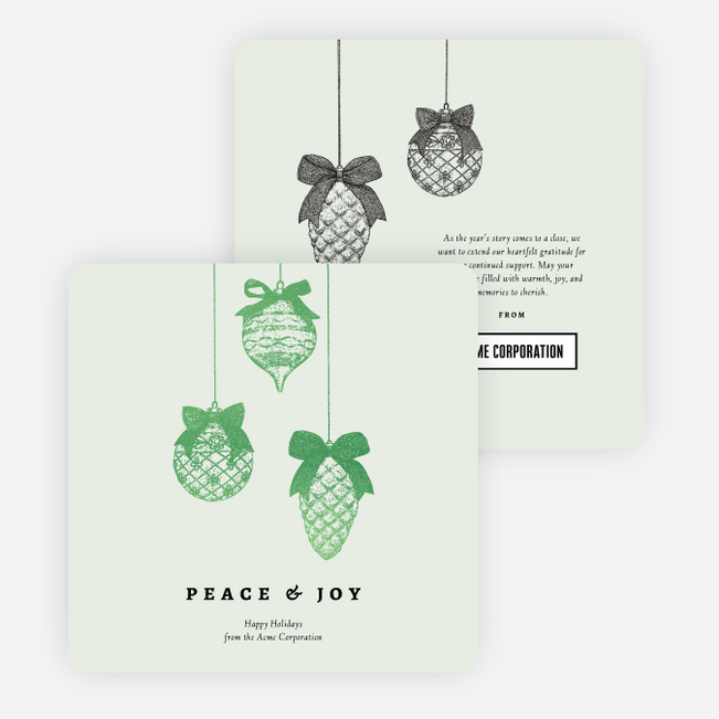 Foil Bow & Bauble Corporate Holiday Cards & Corporate Christmas Cards - Green