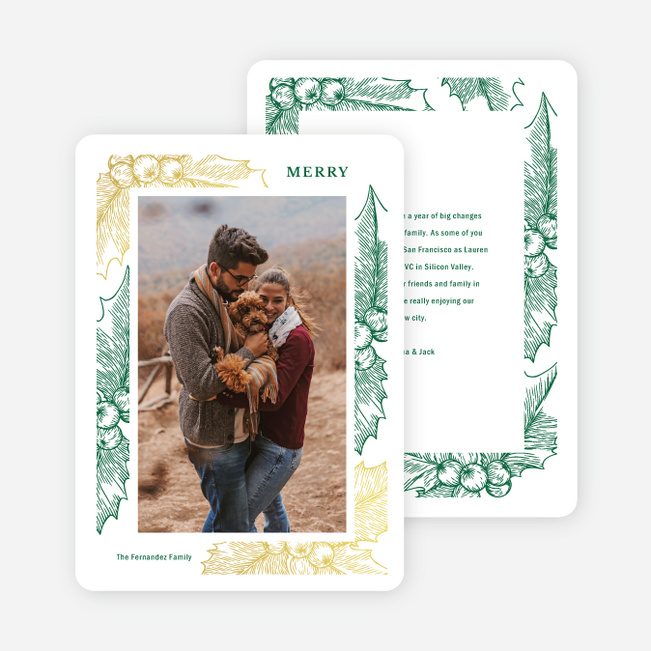 Foil Holly Frame Holiday Cards and Invitations - Yellow