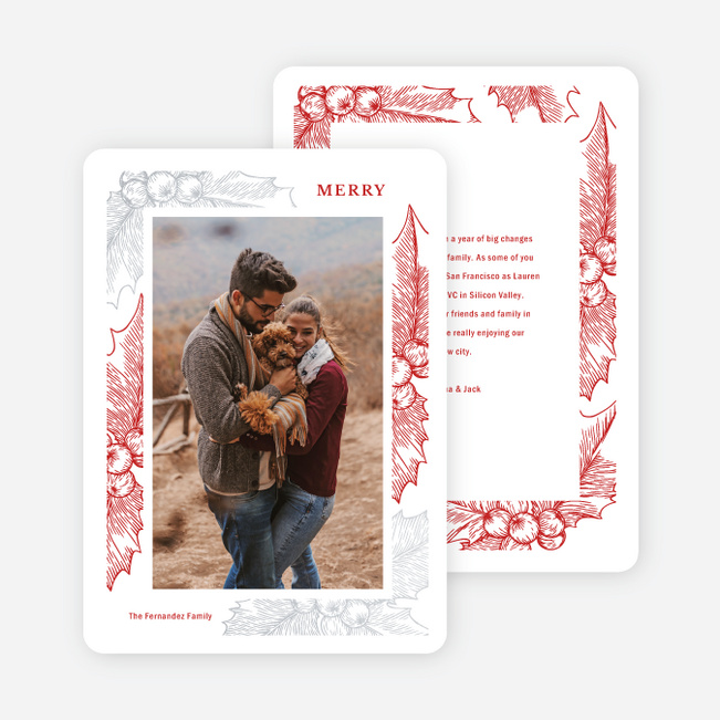 Foil Holly Frame Holiday Cards and Invitations - Gray