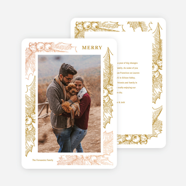 Foil Holly Frame Holiday Cards and Invitations - Pink