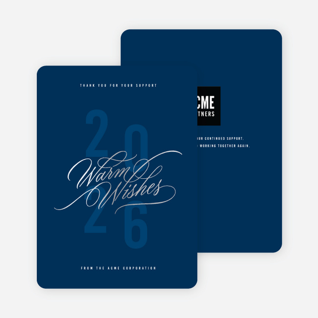 Foil Warm Wishes Business Holiday Cards - Blue