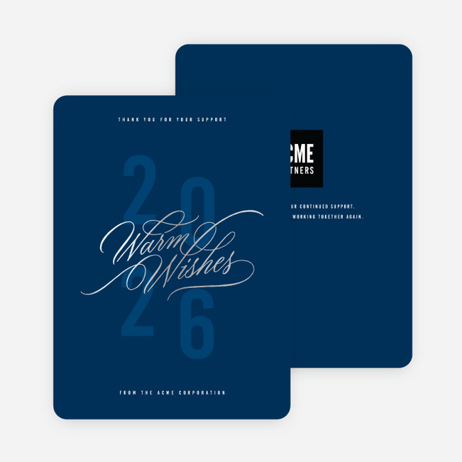 Foil Warm Wishes Business Holiday Cards - Blue