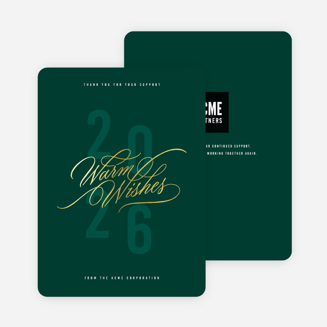 Foil Warm Wishes Business Holiday Cards - Green