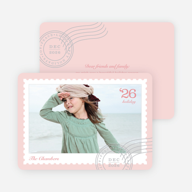 Holiday Stamps Photo Cards - Pink