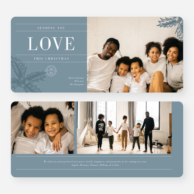 Sending the Gift of Love Personalized Christmas Cards - Blue